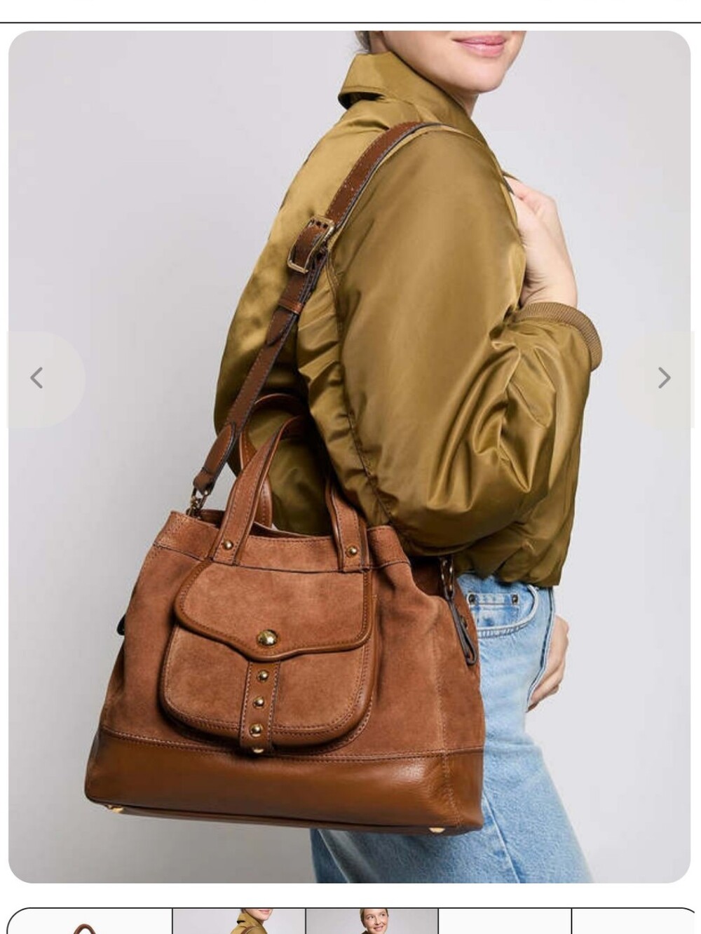 Aimee Kestenberg Tan Brown Suede Leather Shoulder Bag with Brass Accents - Picture 1 of 15